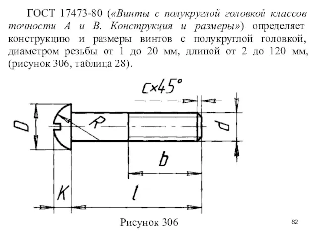 ГОСТ 17473-80 («Винты с полукруглой головкой классов точности А и