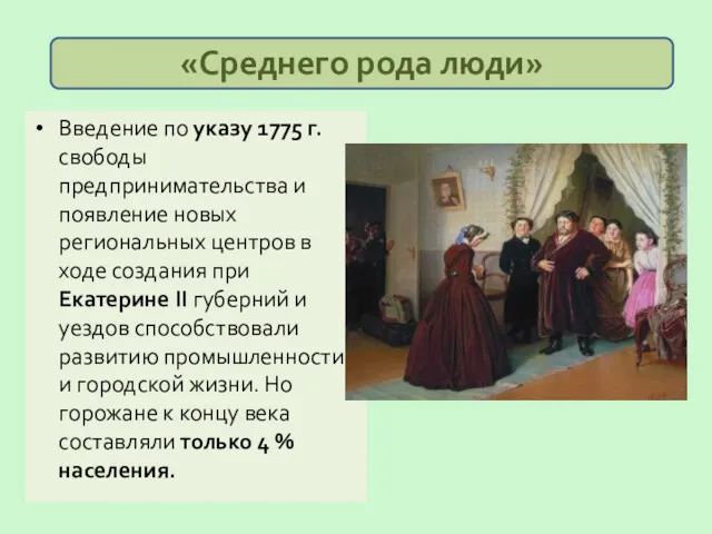 Введение по указу 1775 г. свободы предпринимательства и появление новых