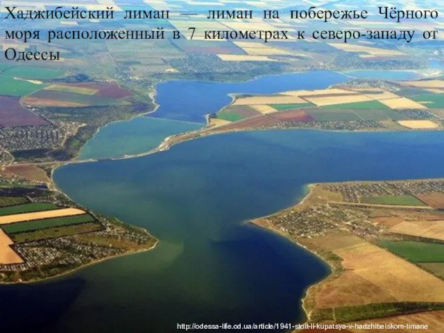 http://odessa-life.od.ua/article/1941-stoit-li-kupatsya-v-hadzhibeiskom-limane Хаджибейский лиман — лиман на побережье Чёрного моря расположенный