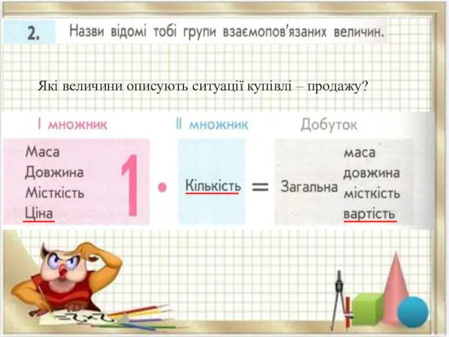 Які величини описують ситуації купівлі – продажу?