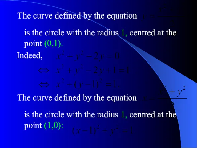 The curve defined by the equation is the circle with the radius 1,