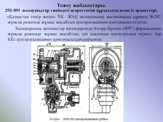 Тежеу жабдықтары. 292-001 жолаушылар типіндегі ауареттегіш құрылысы және іс әрекеттері.