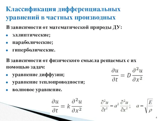 Классификация дифференциальных уравнений в частных производных В зависимости от математической