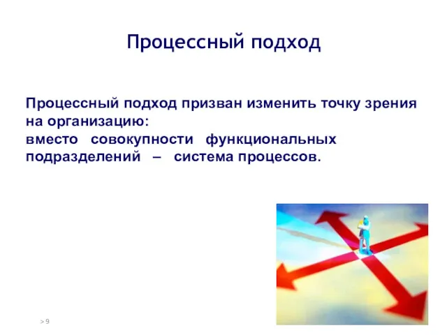 Процессный подход Процессный подход призван изменить точку зрения на организацию: