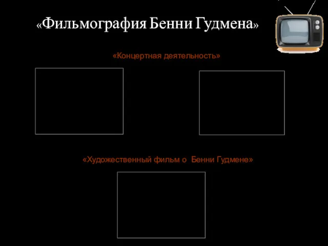 «Фильмография Бенни Гудмена» «Концертная деятельность» «Художественный фильм о Бенни Гудмене»