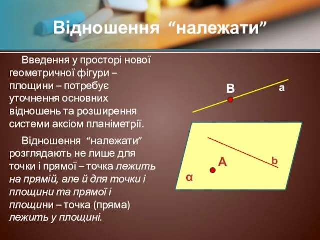 Введення у просторі нової геометричної фігури – площини – потребує