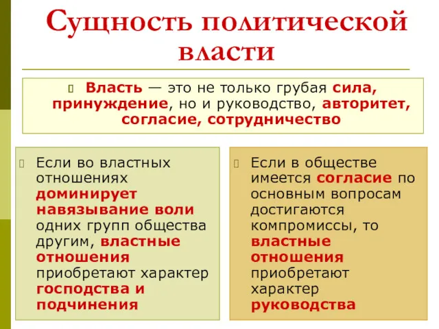 Сущность политической власти Если во властных отношениях доминирует навязывание воли