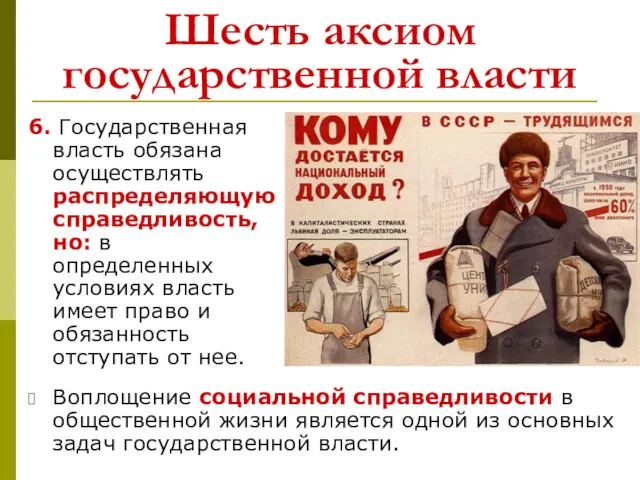 Шесть аксиом государственной власти 6. Государственная власть обязана осуществлять распределяющую