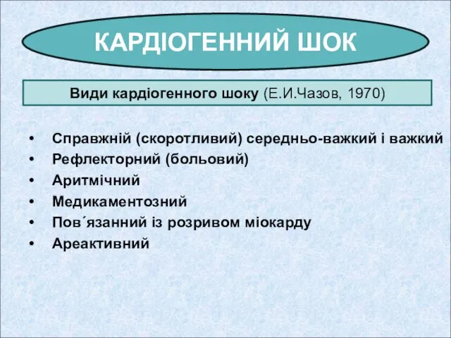 Справжній (скоротливий) середньо-важкий і важкий Рефлекторний (больовий) Аритмічний Медикаментозний Пов´язанний