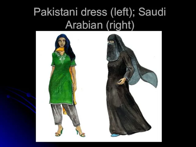 Pakistani dress (left); Saudi Arabian (right)