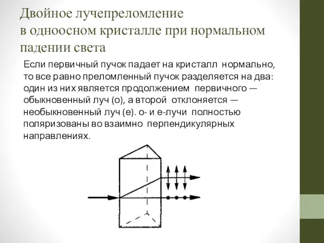 Двойное лучепреломление в одноосном кристалле при нормальном падении света Если