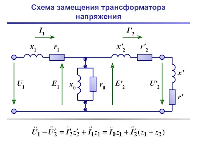 Схема замещения трансформатора напряжения x1 r1 x0 r0 x'2 r'2
