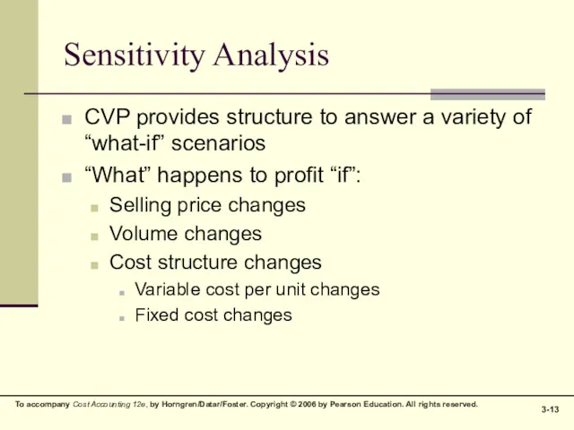 Sensitivity Analysis CVP provides structure to answer a variety of