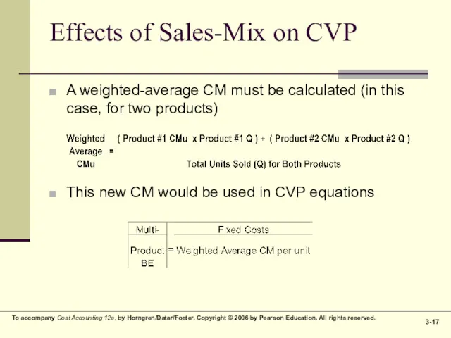 Effects of Sales-Mix on CVP A weighted-average CM must be