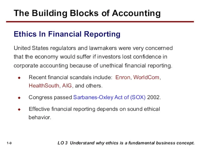 Ethics In Financial Reporting United States regulators and lawmakers were very concerned that
