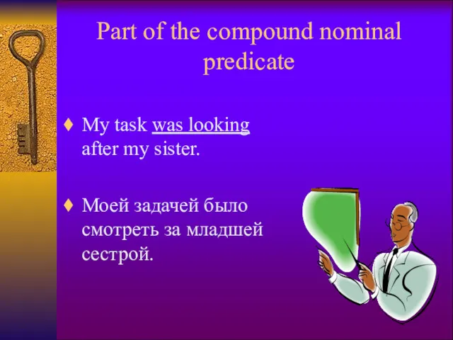 Part of the compound nominal predicate My task was looking