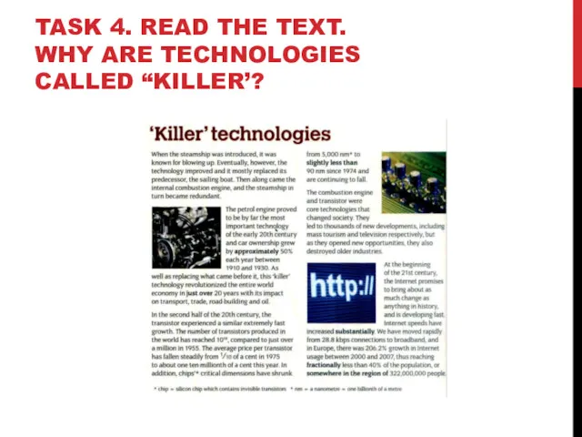 TASK 4. READ THE TEXT. WHY ARE TECHNOLOGIES CALLED “KILLER’?