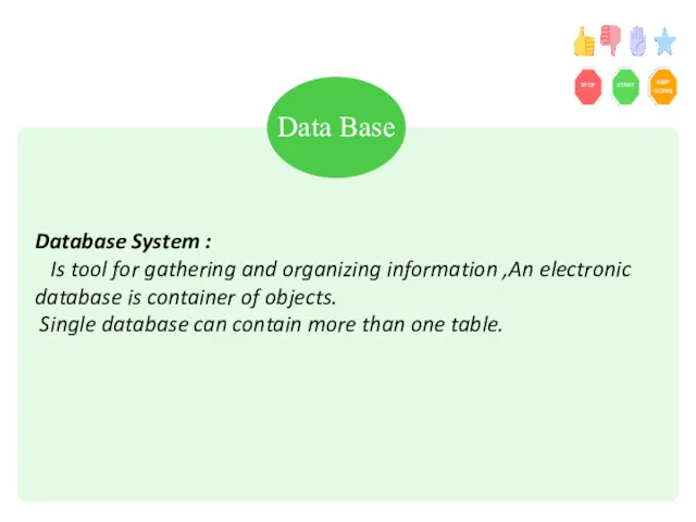 Database System : Is tool for gathering and organizing information