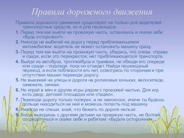 Правила дорожного движения Правила дорожного движения существуют не только для