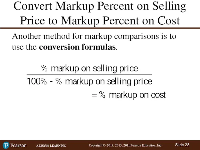 Convert Markup Percent on Selling Price to Markup Percent on