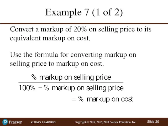 Example 7 (1 of 2) Convert a markup of 20%