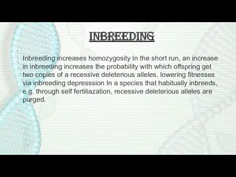 Inbreeding Inbreeding increases homozygosity In the short run, an increase