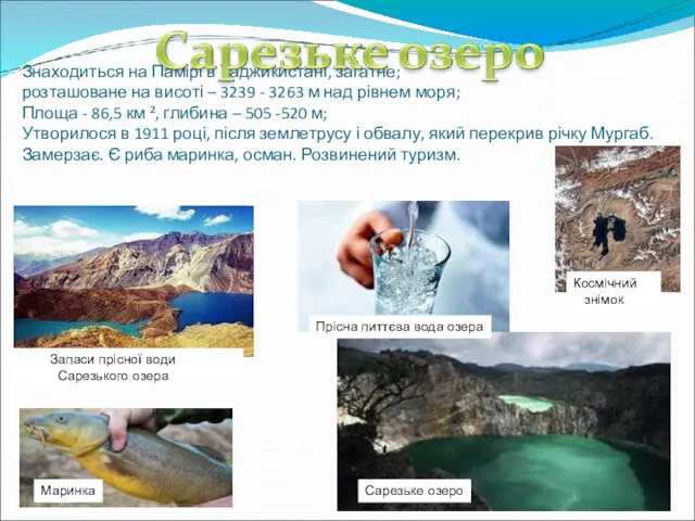 Знаходиться на Памірі в Таджикистані, загатне; розташоване на висоті –