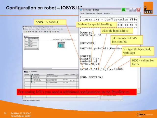 Configuration on robot – IOSYS.INI For analog I/O‘s you need a additional configuration in the PnioDrv.ini