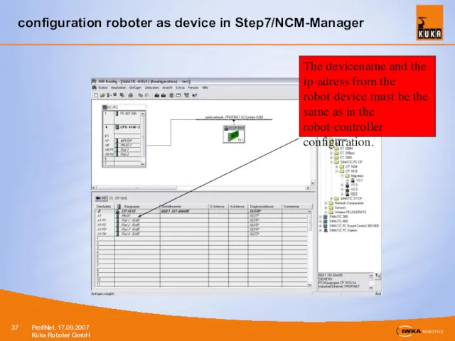 configuration roboter as device in Step7/NCM-Manager