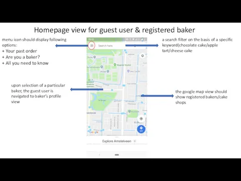 Homepage view for guest user & registered baker the google map view should
