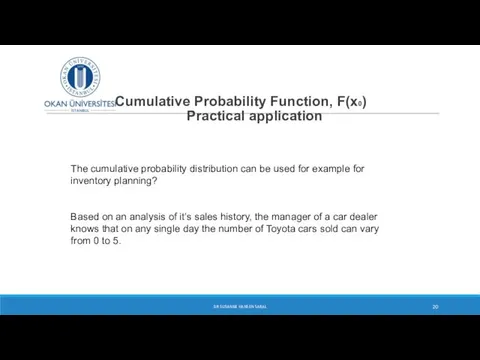 Cumulative Probability Function, F(x0) Practical application DR SUSANNE HANSEN SARAL