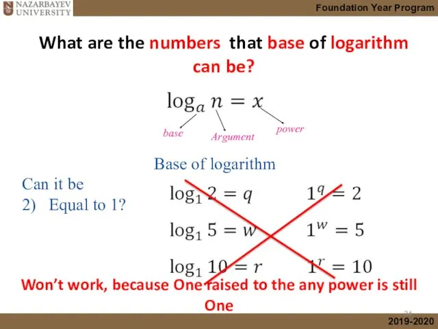 What are the numbers that base of logarithm can be?