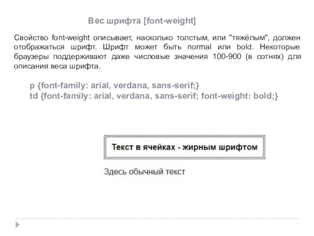 Вес шрифта [font-weight] Свойство font-weight описывает, насколько толстым, или "тяжёлым",
