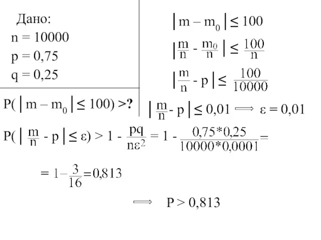 Дано: n = 10000 p = 0,75 q = 0,25