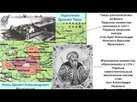 Тверь располагалась на Волге. Тверское княжество возникло в 1247 г.