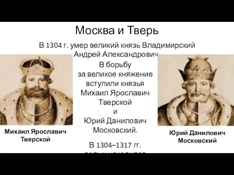 Москва и Тверь В 1304 г. умер великий князь Владимирский