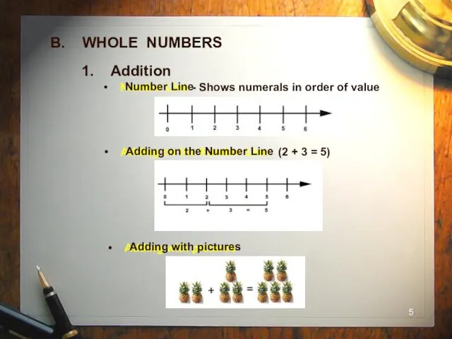 Number Line - Shows numerals in order of value Adding