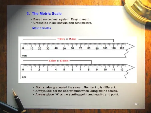 3. The Metric Scale Based on decimal system. Easy to