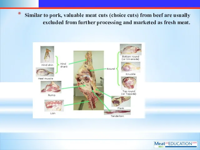 Similar to pork, valuable meat cuts (choice cuts) from beef are usually excluded