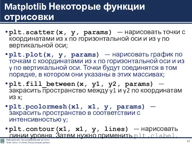 plt.scatter(x, y, params) — нарисовать точки с координатами из x