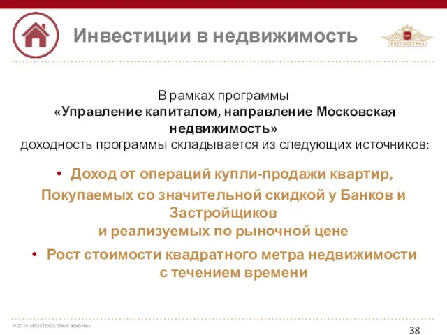 В рамках программы «Управление капиталом, направление Московская недвижимость» доходность программы