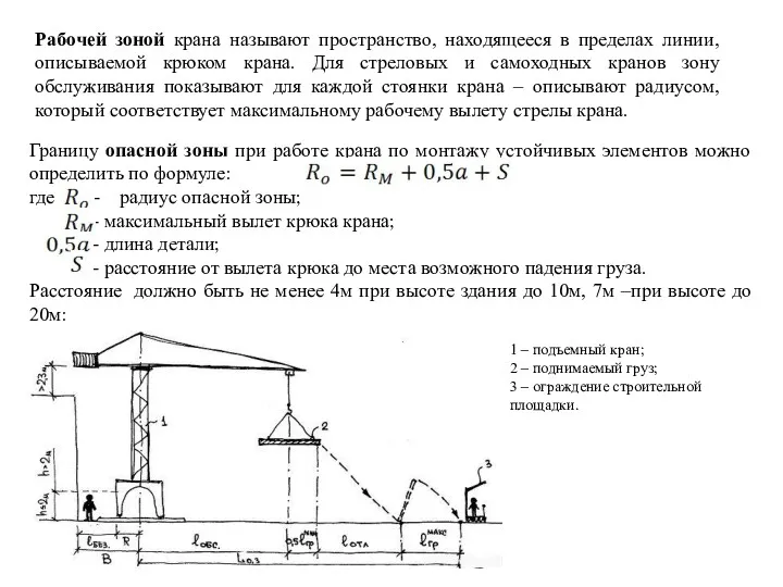 Рабочей зоной крана называют пространство, находящееся в пределах линии, описываемой