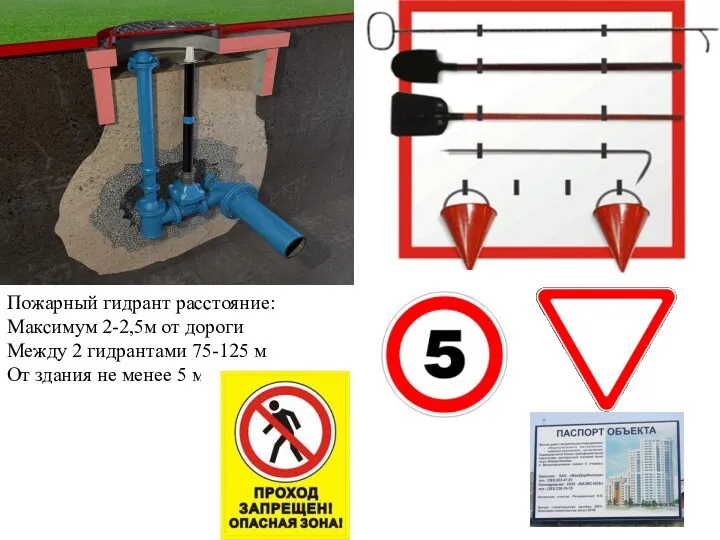 Пожарный гидрант расстояние: Максимум 2-2,5м от дороги Между 2 гидрантами