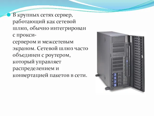 В крупных сетях сервер, работающий как сетевой шлюз, обычно интегрирован