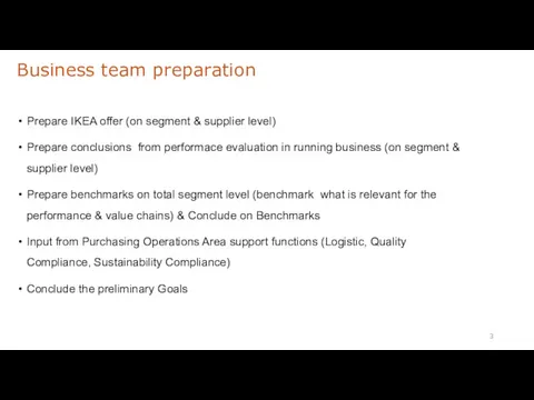 Prepare IKEA offer (on segment & supplier level) Prepare conclusions