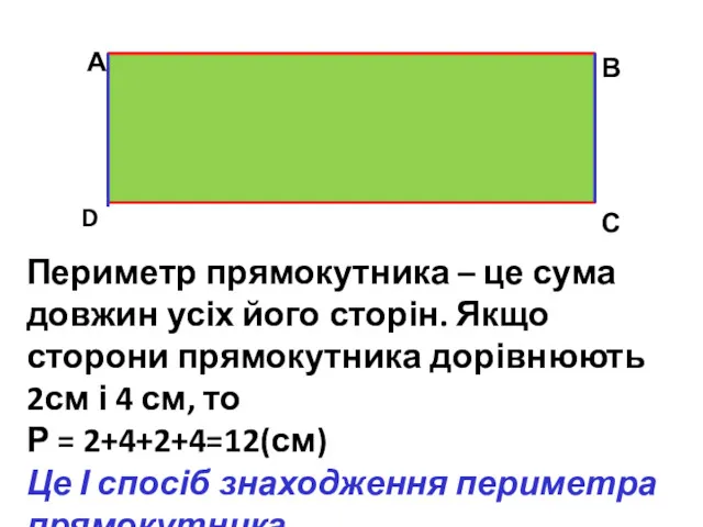 А В С D Периметр прямокутника – це сума довжин