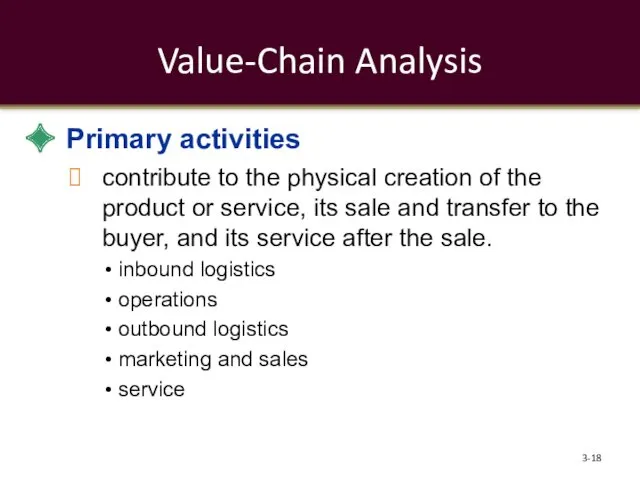 Value-Chain Analysis Primary activities contribute to the physical creation of