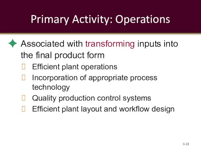 Primary Activity: Operations Associated with transforming inputs into the final