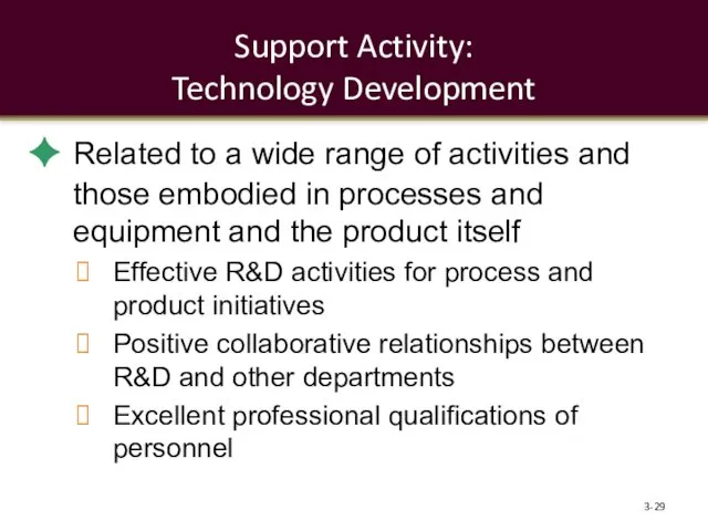 Support Activity: Technology Development Related to a wide range of