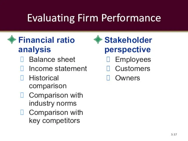 Evaluating Firm Performance Financial ratio analysis Balance sheet Income statement